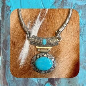 🇿🇦 handmade silver engraved details & marble turquoise statement necklace